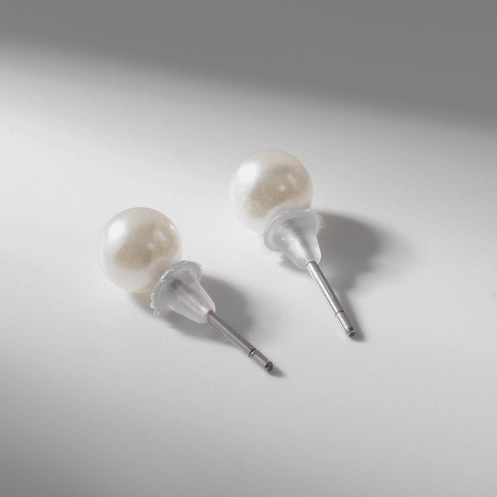 Пусеты в коробке 108 пар &laquo;Жемчужинки&raquo;, 4, 5, 6 мм, цвет молочный в серебре