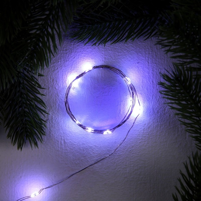 Гирлянда &laquo;Нить&raquo; 1 м роса, IP20, серебристая нить, 10 LED, свечение белое, 3 режима, батарейки AG13х3 (в комплекте)