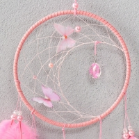 Ловец снов "Бабочки и страусиные перья" розовый d=15 см 50х15 см