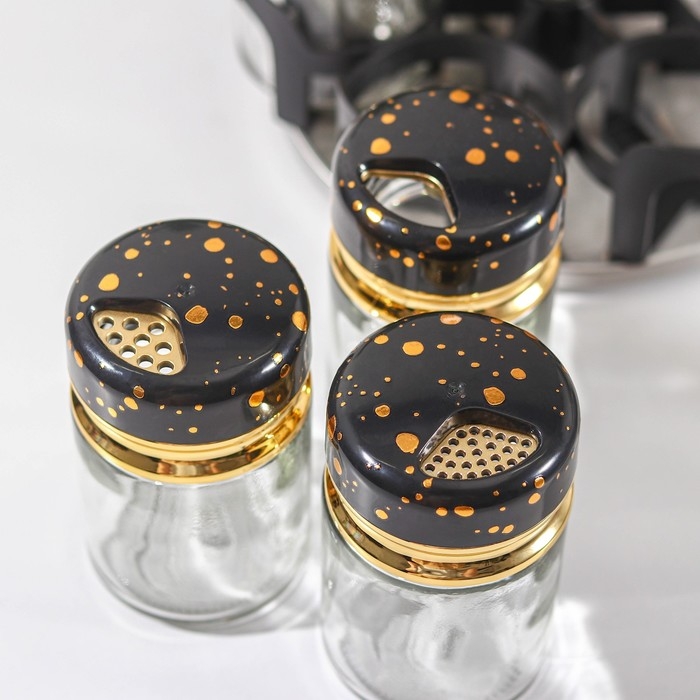 Набор для специй из стекла на подставке Magistro &laquo;Чёрный мрамор&raquo;, 6 шт, цвет чёрный