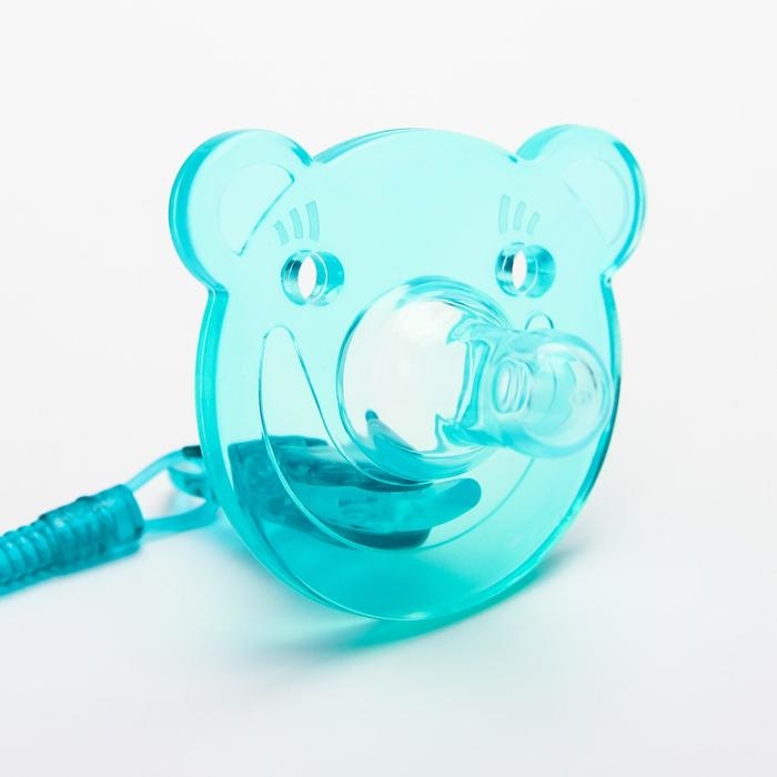 Соска - пустышка цельносиликоновая классическая &laquo;Мишка&raquo;, от 0 мес., с держателем, в контейнере, цвет зеленый