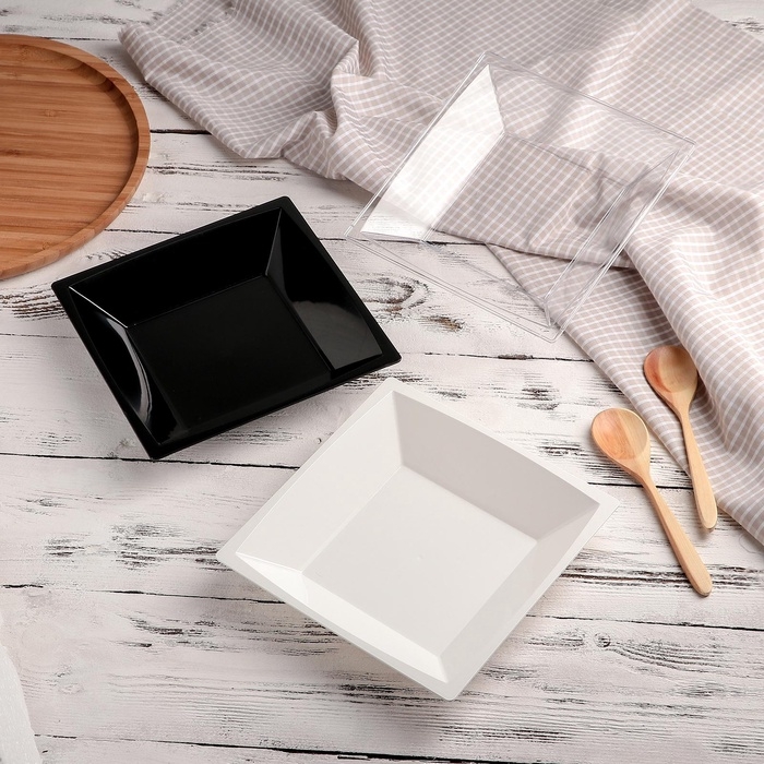 Тарелка пластиковая одноразовая, 17,2&times;17,2 см, квадратная, глубокая, МИКС