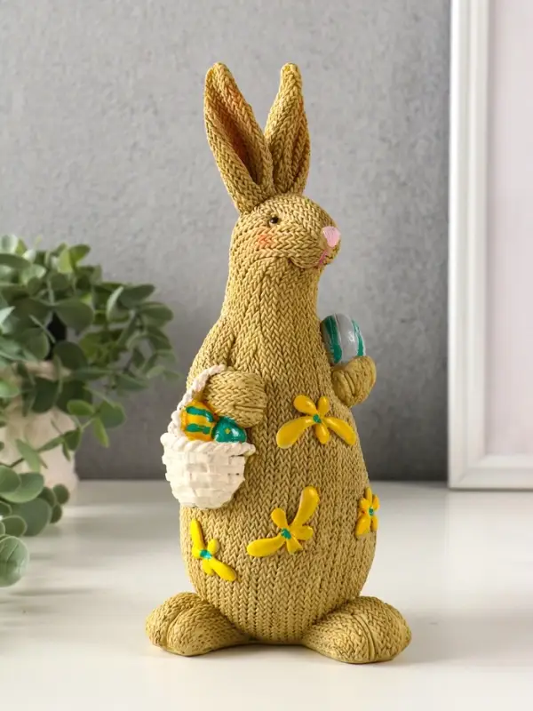 Сувенир полистоун "Зайка вязанный с пасхальными яичками" 8х10,5х23 см