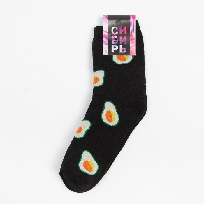 Носки женские махровые &laquo;Авокадо&raquo;, цвет чёрный, размер 23-25