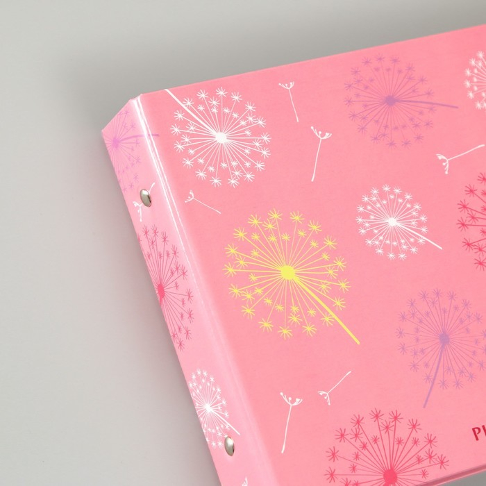 Фотоальбом 25 листов (уголки+кольца) "Одуванчики на розовом" 27х19 см