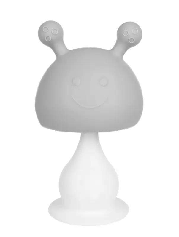 Прорезыватель силиконовый для зубов с погремушкой 3 в 1 M&B &laquo;Зайка&raquo;, серый