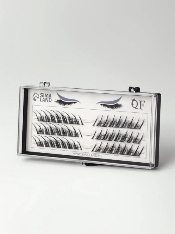 Ресницы накладные пучки СТРЕЛКА 10/12/14мм нейлон черный п/короб QF