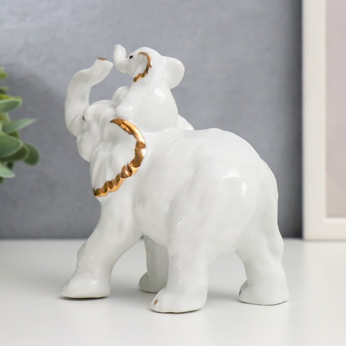 Фигурка керамика &laquo;Белый слон золотые ушки со слонёнком&raquo;, 12&times;13&times;6.3 см