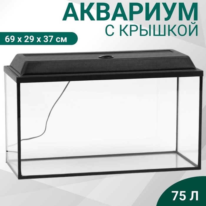 Аквариум Аквариум "Прямоугольный" с крышкой, 75 литров, 69 х 29 х 37 см, чёрный