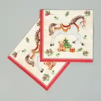 Салфетки бумажные трёхслойные &laquo;Новогодняя лошадка. кремовый фон&raquo;, 24х24, 25 шт