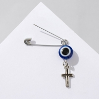 Булавка-оберег &laquo;Защита на дороге&raquo;, крестик, 2,2 см, цвет бело-синий в серебре