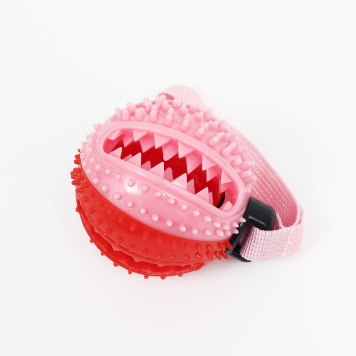 Шар под лакомства рельефный на верёвке, TPR, 8 см, красно-розовый