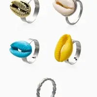 Набор колец 5 шт "Новый стиль" ракушки, размер МИКС, цветные в  серебре