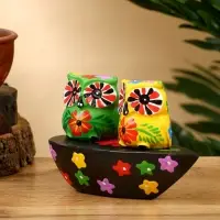 Сувенир "Пара совят" дерево 14х7х9 см, цв. жёлтый/зелёный