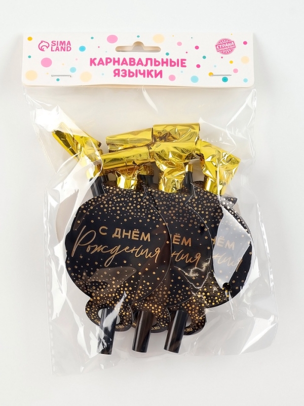 Карнавальный язычок &laquo;С Днем Рождения&raquo;, тиснение, набор 6 шт
