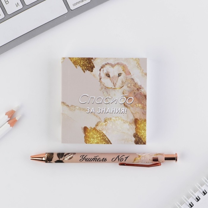 Подарочный набор &laquo;Учителю: Учитель года&raquo;, блокнот 125 листов и ручка пластик, синяя паста 0.7 мм