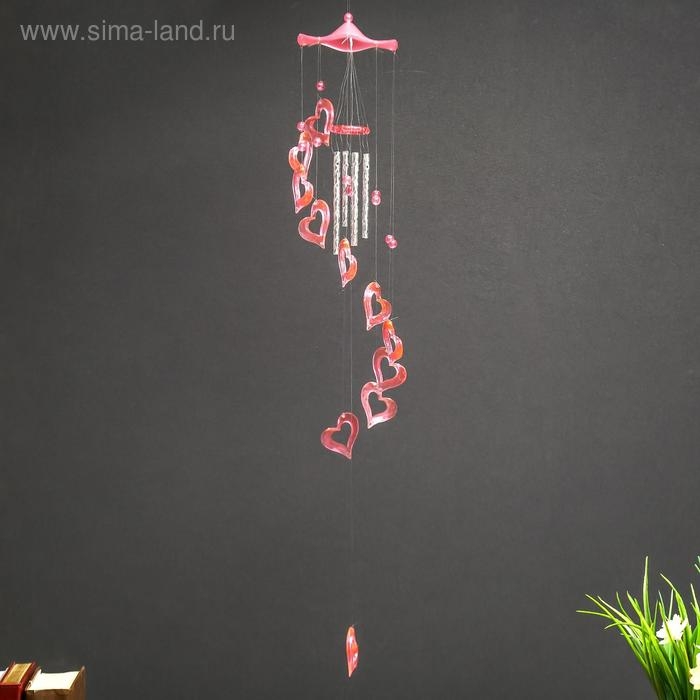 Музыка ветра пластик "Сердце" 4 трубочки 11 фигурок  50 см