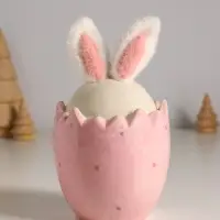 Сувенир керамика, текстиль "Зайчик в яйце" розовый 9х9х15,5 см