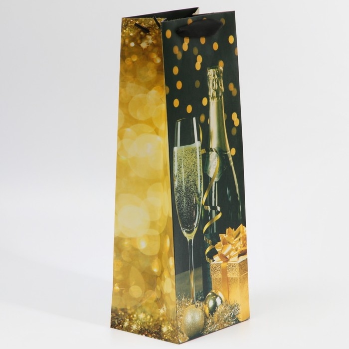 Пакет под бутылку &laquo;Праздничная ночь&raquo;, 13 х 36 х 10 см, Новый год