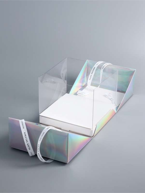 Коробка под бенто-торт с ленточками, голография , 25 х 25 х 20 см