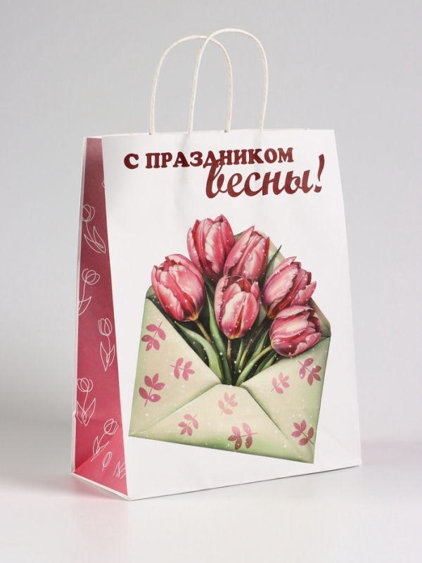 Пакет подарочный крафт, &laquo;С Праздником Весны!&raquo; 26&times;11&times;32 см