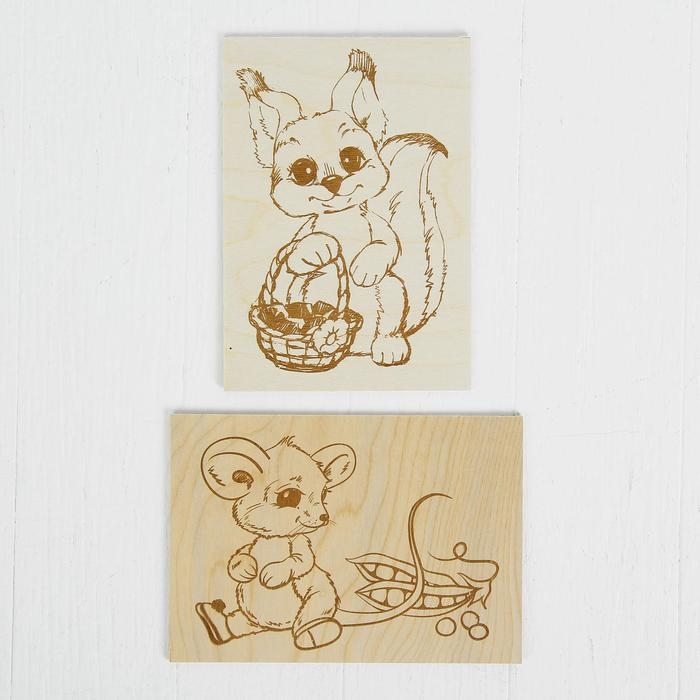 Доски для выжигания "Белочка и Мышка", 2 шт.