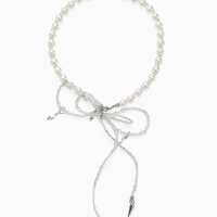 Бусы с жемчугом &laquo;Бантик&raquo; двойной, цвет белый в серебре, 37 см