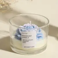 Свеча интерьерная в стакане "Нежно-голубой пион" 11х11х8 см