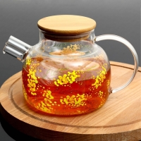 Чайник стеклянный заварочный с бамбуковой крышкой &laquo;Нежная мимоза&raquo;, 1000 мл