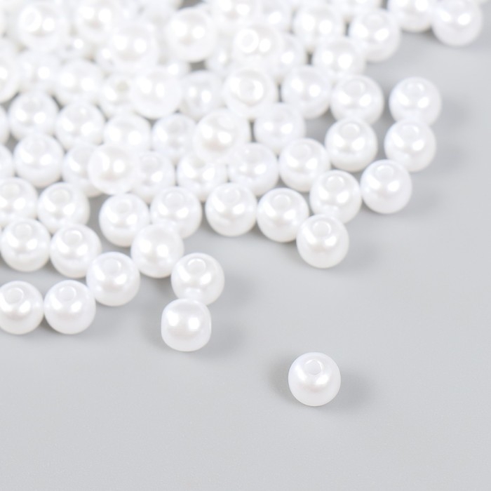 Набор бусин Набор бусин "Рукоделие" пластик, диаметр 6 мм, 25 гр, снежно-белый