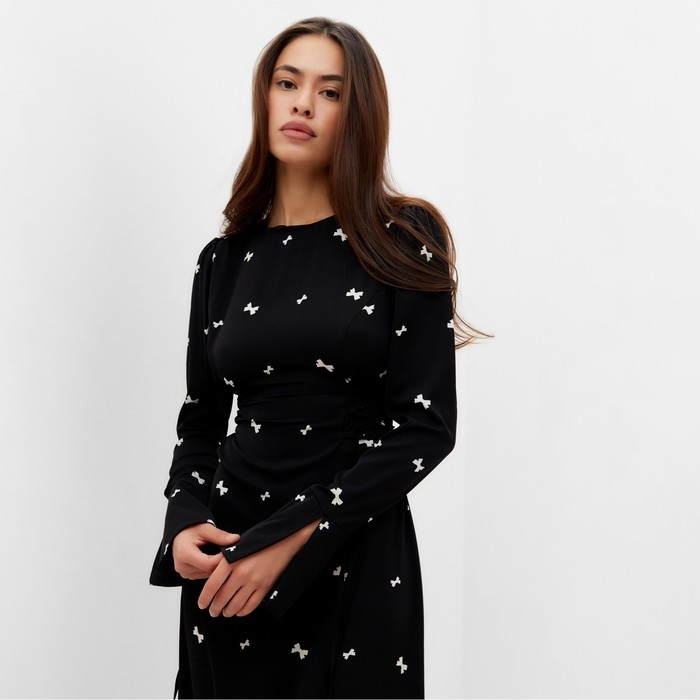 Платье женское с завязками на талии MIST Flower, размер 44, черный Платье женское с завязками на талии MIST Flower, размер 44, черный