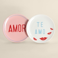 Тарелки SL Home &laquo;Уроки испанского: Amor - Te amo&raquo;, d=22 см, набор 2 шт., фарфор, белые, розовые