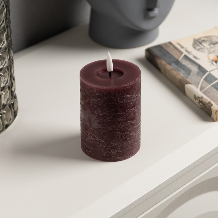 Светодиодная свеча бордовая, 7.5 &times; 12.5 &times; 7.5 см, воск, пластик, батарейки АААх2 (не в комплекте), свечение тёплое белое