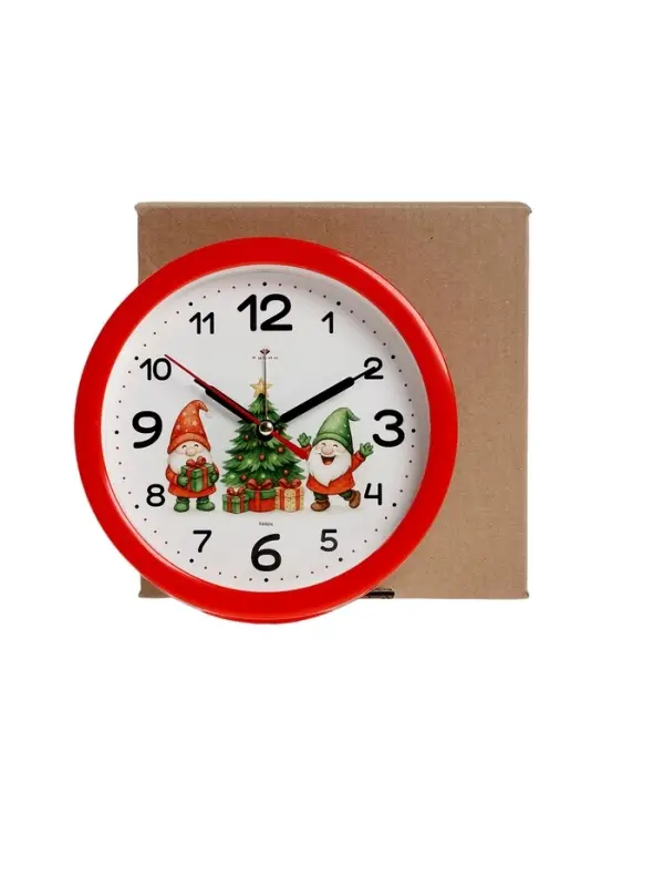 Будильник "Веселые гномы", плавный ход, d=15см, красный