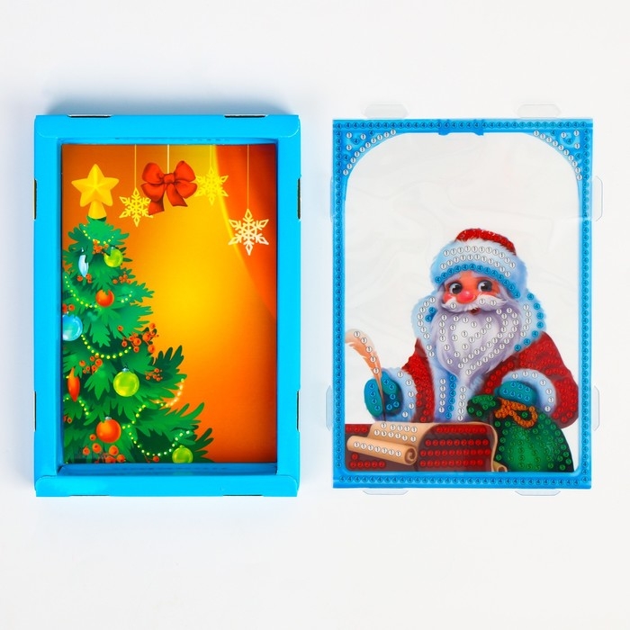 Алмазная мозаика на новый год для детей с частичным заполнением в рамке с гирляндой &laquo;Дед Мороз&raquo;, новогодний набор для творчества