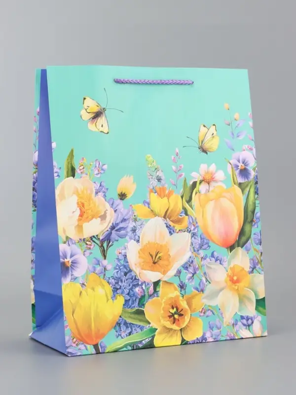 Пакет подарочный ламинированный, "Цветочная панорама" 26 х 12 х 32 см