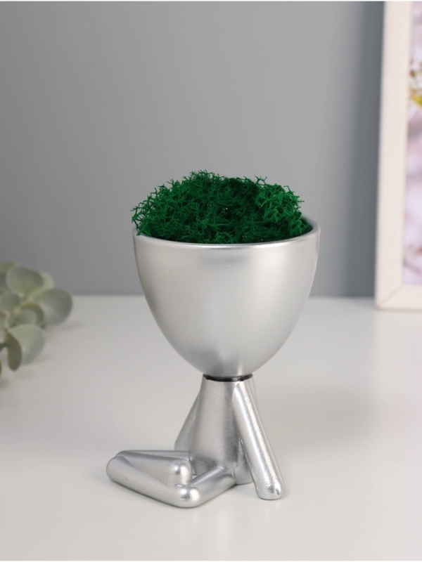 Кашпо пластиковое "Мистер Грин йог" 10,5*7,5*7,3 см серебро