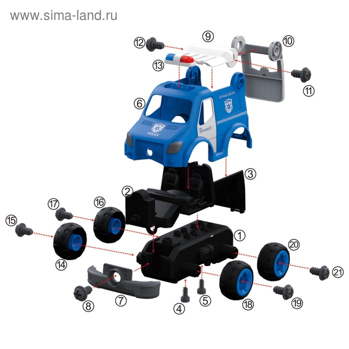 Конструктор винтовой &laquo;Полиция&raquo;, с электрическим шуруповертом, радиоуправляемый, 21 деталь