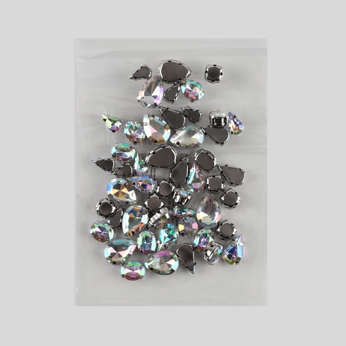 Стразы пришивные &laquo;Ассорти&raquo;, в оправе, набор 50 шт, голография серебристые
