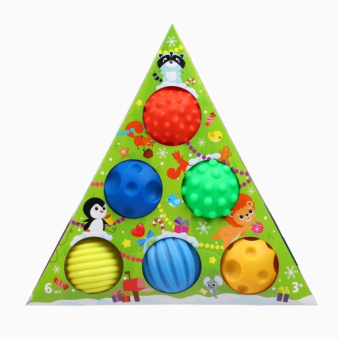 Подарочный новогодний набор развивающих тактильных мячиков &laquo;Волшебная ёлочка&raquo;, 6 шт.