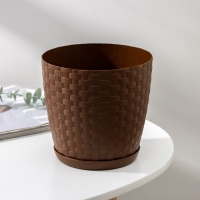 Горшок для цветов с поддоном &laquo;Ротанг&raquo;, 2 л, цвет тёмно-коричневый