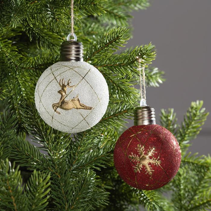 Набор ёлочных шаров &laquo;Золотистые нити&raquo; 2 шт., батарейки, 1 LED, свечение тёплое белое