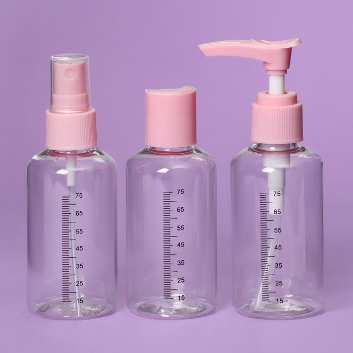 Набор для хранения, 3 предмета, со шкалой деления, цвет розовый