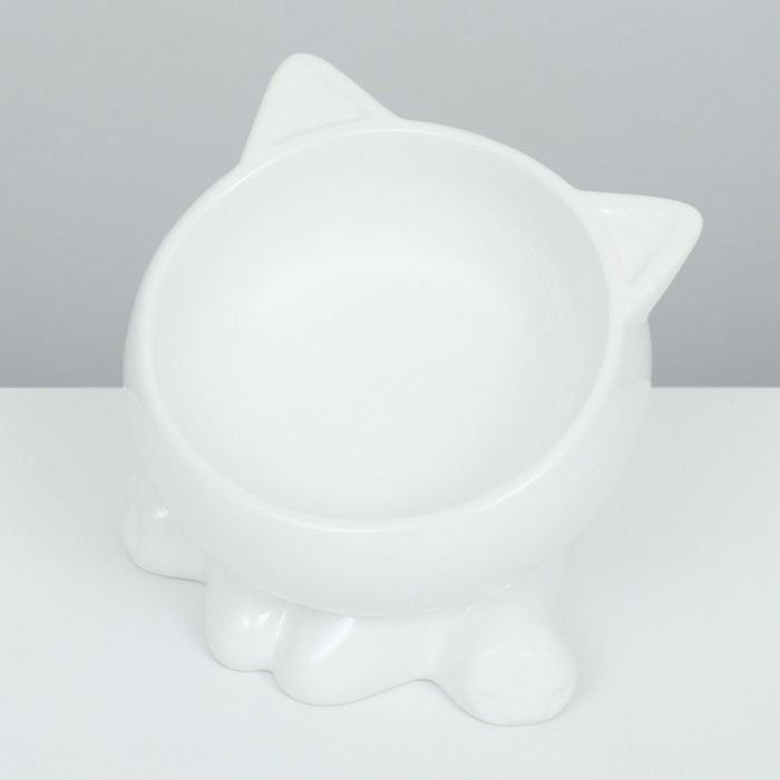 Миска керамическая "Киса" на подставке-лапках 200 мл  13 х 12 х 8 см, белая