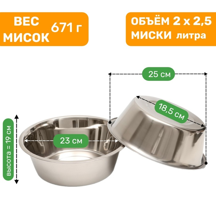 Набор из 2 мисок на подставке, 2 х 2,5 л Набор из 2 мисок на подставке, 2 х 2,5 л