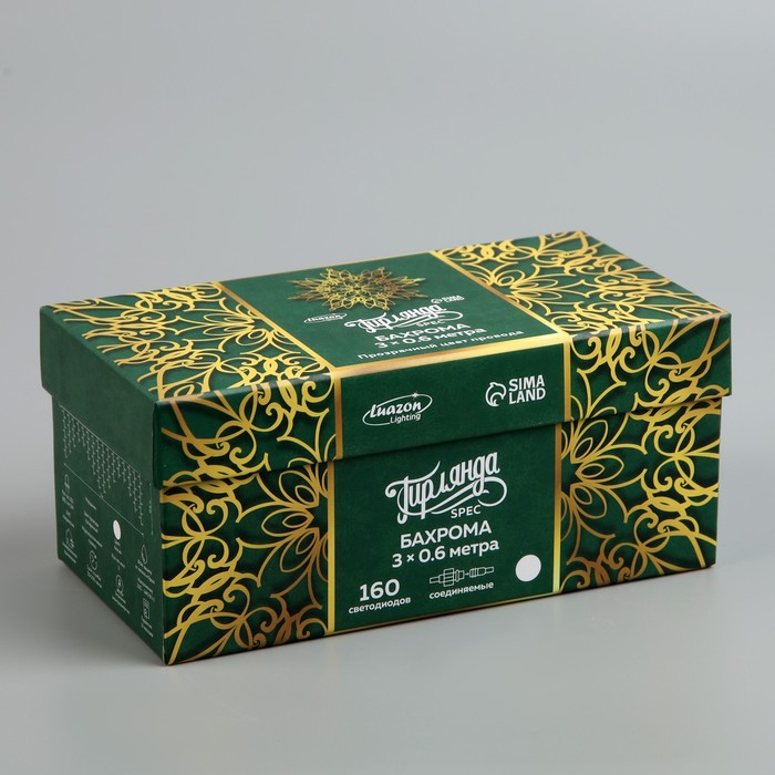 Гирлянда &laquo;Бахрома&raquo; 3 &times; 0.6 м, IP44, УМС, прозрачная нить, 160 LED, свечение белое, мерцание белым, 220 В