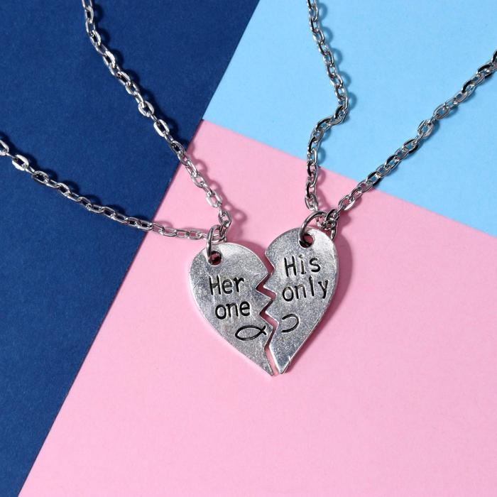 Кулоны &laquo;Неразлучники&raquo; для него и неё, цвет чернёное серебро, 45 см