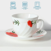 Сервиз чайный &laquo;Бархатная роза&raquo;, 12 предметов: чашка 200 мл, блюдце d=14 см, стеклокерамика, цвет белый