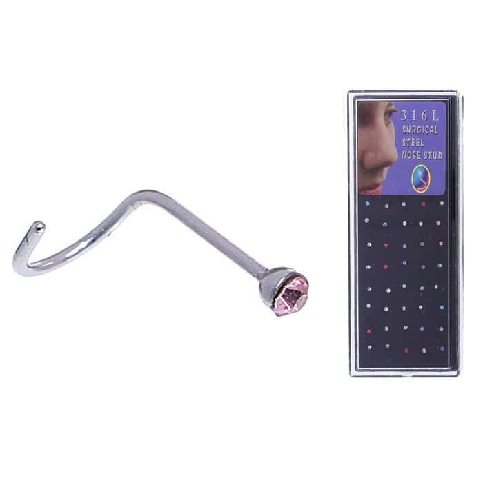 Пирсинг в нос (нострил) &laquo;Страза&raquo;, загнутый, L=10мм, набор 40шт, цвет МИКС в серебре