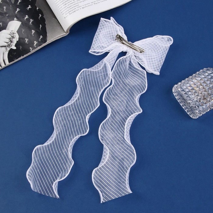 Зажим для волос Зажим для волос "Школьница" бантик 12х30 см, белый в полосочку